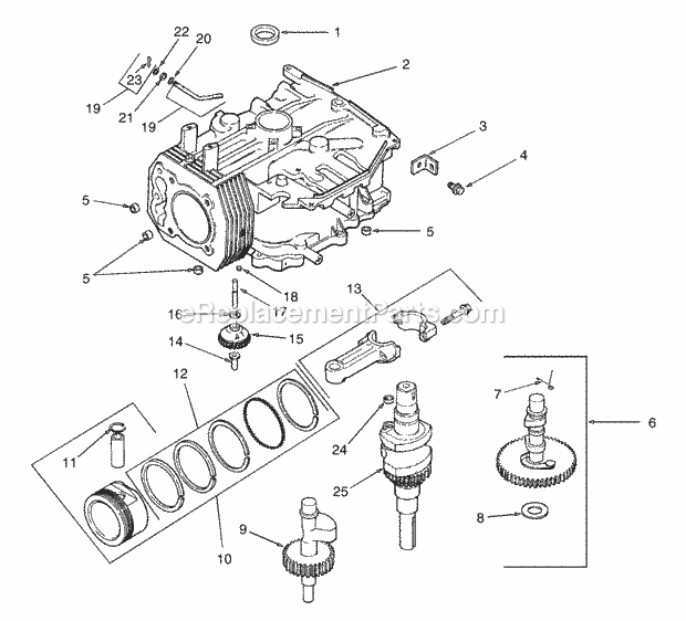 Crankcase And Crankshaft Diagram and Parts List for Z42 53AC305G100 Cub Cadet Lawn Mower